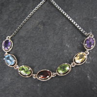 Sterling Silver Multi Gemstone Bolo Bracelet
