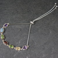 Sterling Silver Multi Gemstone Bolo Bracelet