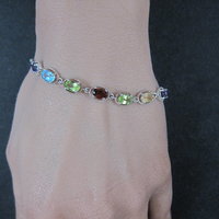 Sterling Silver Multi Gemstone Bolo Bracelet