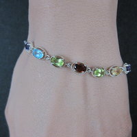 Sterling Silver Multi Gemstone Bolo Bracelet