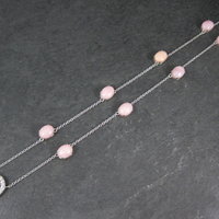 Vintage Sterling Pink Opal White Topaz Halo Necklace 24 Inches