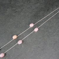 Vintage Sterling Pink Opal White Topaz Halo Necklace 24 Inches