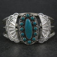 Southwestern Sterling Cluster Cuff Bracelet 6.25 Inches