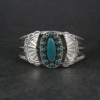 Southwestern Sterling Cluster Cuff Bracelet 6.25 Inches