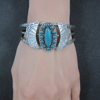 Southwestern Sterling Cluster Cuff Bracelet 6.25 Inches