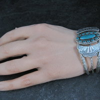 Southwestern Sterling Cluster Cuff Bracelet 6.25 Inches