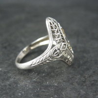 Vintage Sterling Silver Filigree Citrine Ring Size 6 Art Deco Reproduction