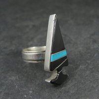 Vintage Sterling Silver Jet and Turquoise Inlay Arrowhead Ring Size 6 Signed