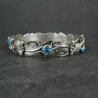 Southwestern Sterling Topaz Turquoise Bangle Bracelet