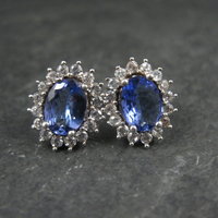 Tanzanite and White Spinel Stud Earrings Sterling Silver