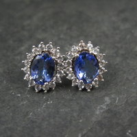 Tanzanite and White Spinel Stud Earrings Sterling Silver