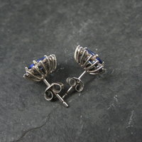 Tanzanite and White Spinel Stud Earrings Sterling Silver
