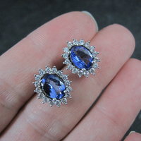 Tanzanite and White Spinel Stud Earrings Sterling Silver
