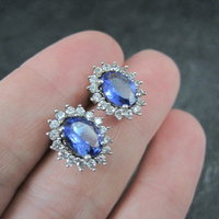 Tanzanite and White Spinel Stud Earrings Sterling Silver