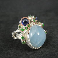 Artisan Sterling Silver Aquamarine Chrome Diopside Iolite Branch Ring Size 8