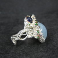Artisan Sterling Silver Aquamarine Chrome Diopside Iolite Branch Ring Size 8