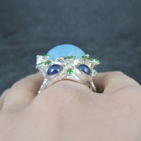 Artisan Sterling Silver Aquamarine Chrome Diopside Iolite Branch Ring Size 8