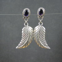 Amethyst Feather Earrings Sterling Silver