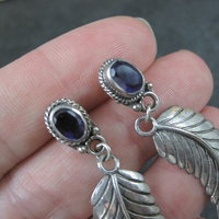 Amethyst Feather Earrings Sterling Silver