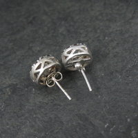 Quartz and Garnet Halo Stud Earrings Sterling Silver