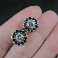 Quartz and Garnet Halo Stud Earrings Sterling Silver