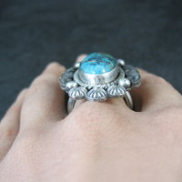 Michael Calladitto Navajo Turquoise & Sterling Silver Ring Size 8