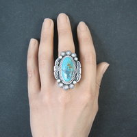 Michael Calladitto Navajo Turquoise & Sterling Silver Ring Size 8