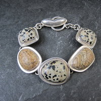 Heavy Sterling Silver Dalmatian and Picture Jasper Toggle Bracelet