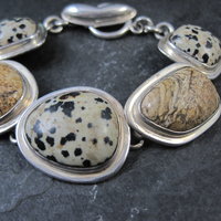 Heavy Sterling Silver Dalmatian and Picture Jasper Toggle Bracelet