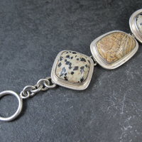 Heavy Sterling Silver Dalmatian and Picture Jasper Toggle Bracelet