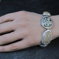 Heavy Sterling Silver Dalmatian and Picture Jasper Toggle Bracelet