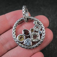 Sterling Silver Multi Gemstone Enhancer Pendant Hinged Pendant