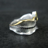 Unique Peridot & Black Spinel Ring Size 7 Sterling Silver & Vermeil