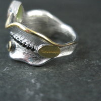 Unique Peridot & Black Spinel Ring Size 7 Sterling Silver & Vermeil