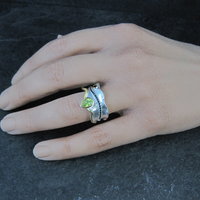 Unique Peridot & Black Spinel Ring Size 7 Sterling Silver & Vermeil