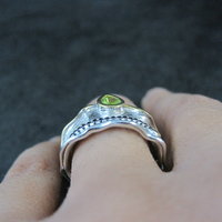 Unique Peridot & Black Spinel Ring Size 7 Sterling Silver & Vermeil