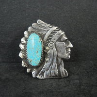 Huge Navajo Turquoise Chieftain Indian Head Ring Size 8