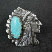 Huge Navajo Turquoise Chieftain Indian Head Ring Size 8