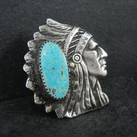 Huge Navajo Turquoise Chieftain Indian Head Ring Size 8