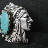 Huge Navajo Turquoise Chieftain Indian Head Ring Size 8