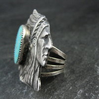 Huge Navajo Turquoise Chieftain Indian Head Ring Size 8