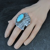 Huge Navajo Turquoise Chieftain Indian Head Ring Size 8