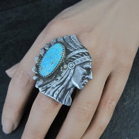 Huge Navajo Turquoise Chieftain Indian Head Ring Size 8