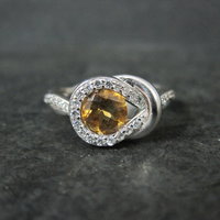 Citrine and White Zircon Ring in Sterling Silver Size 8