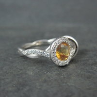 Citrine and White Zircon Ring in Sterling Silver Size 8