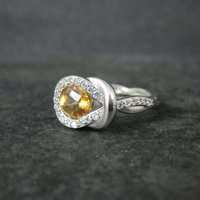 Citrine and White Zircon Ring in Sterling Silver Size 8