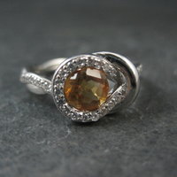 Citrine and White Zircon Ring in Sterling Silver Size 8
