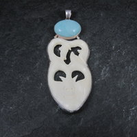 Large Sterling Larimar Bone Face Pendant Unusual Unique