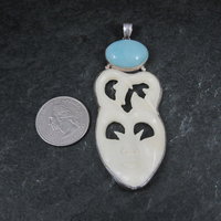 Large Sterling Larimar Bone Face Pendant Unusual Unique