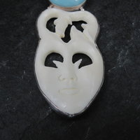 Large Sterling Larimar Bone Face Pendant Unusual Unique
